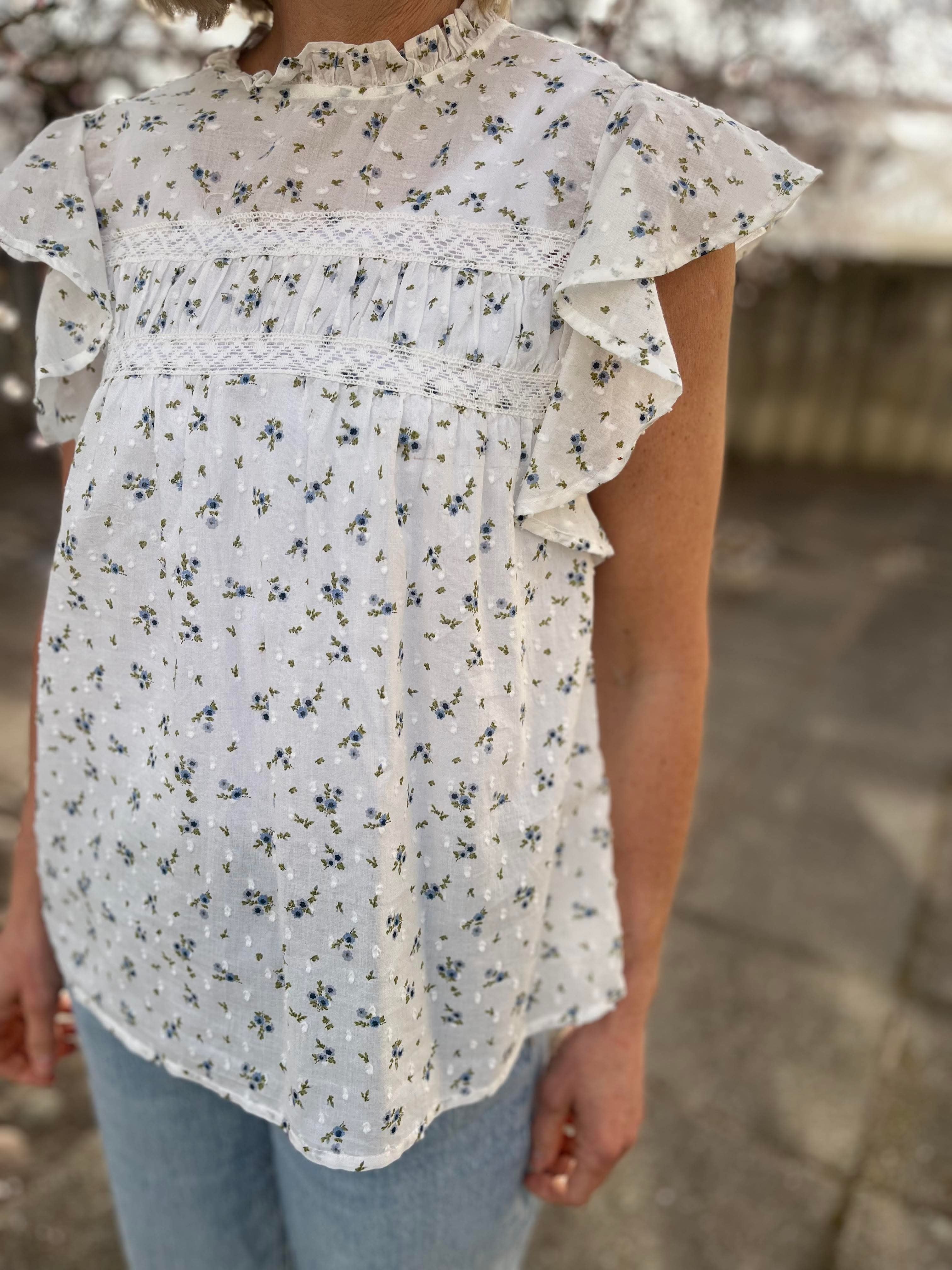 VMTRINE Top - M. Blå blomst Snow White