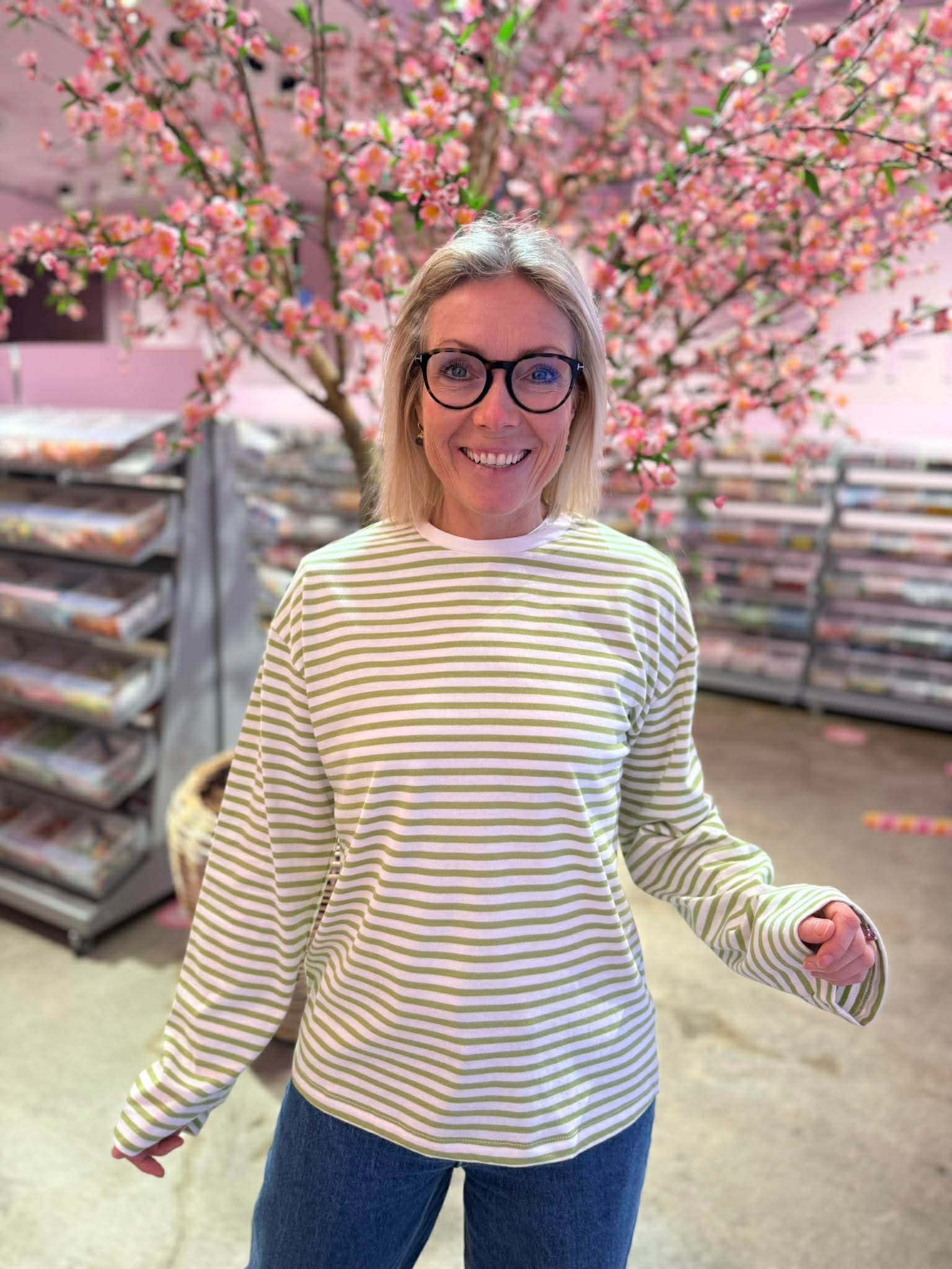 PCSADIE T-Shirt - Grøn Strib / Bright White